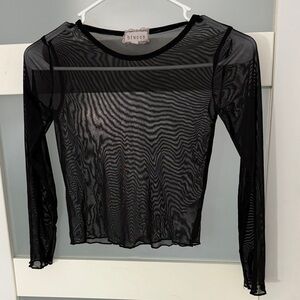 btween Black Mesh Long Sleeve Top